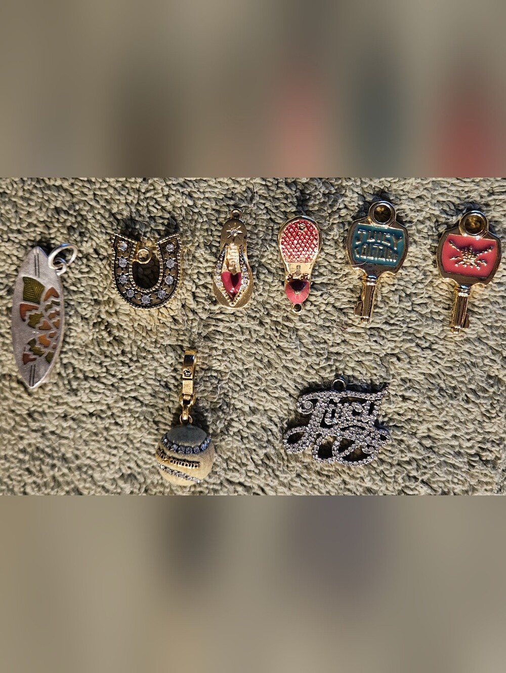 Juicy Couture Vintage 8pc Charm Lot Surfboard Horseshoe Shoe Key Y2K Jewelry